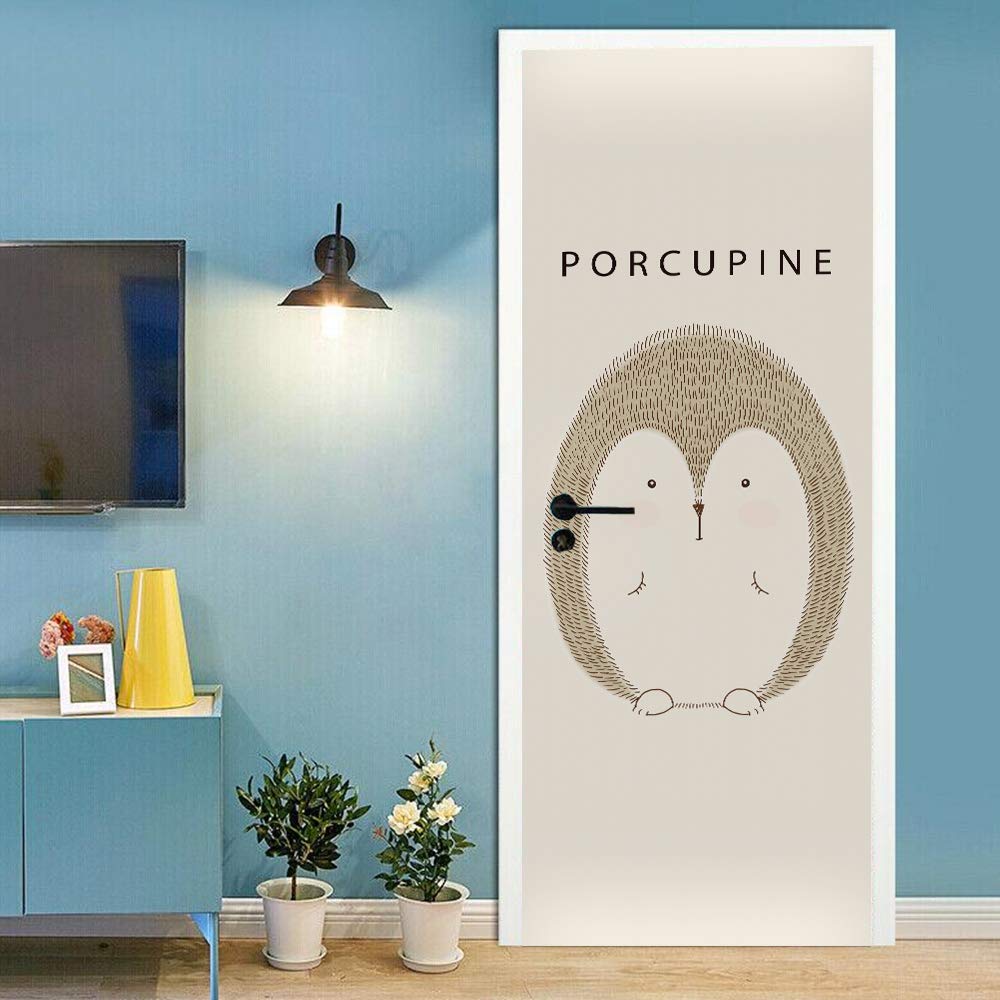 Sticker porte hérisson trompe l'œil 90x200cm, décoration amovible et imperméable pour chambre