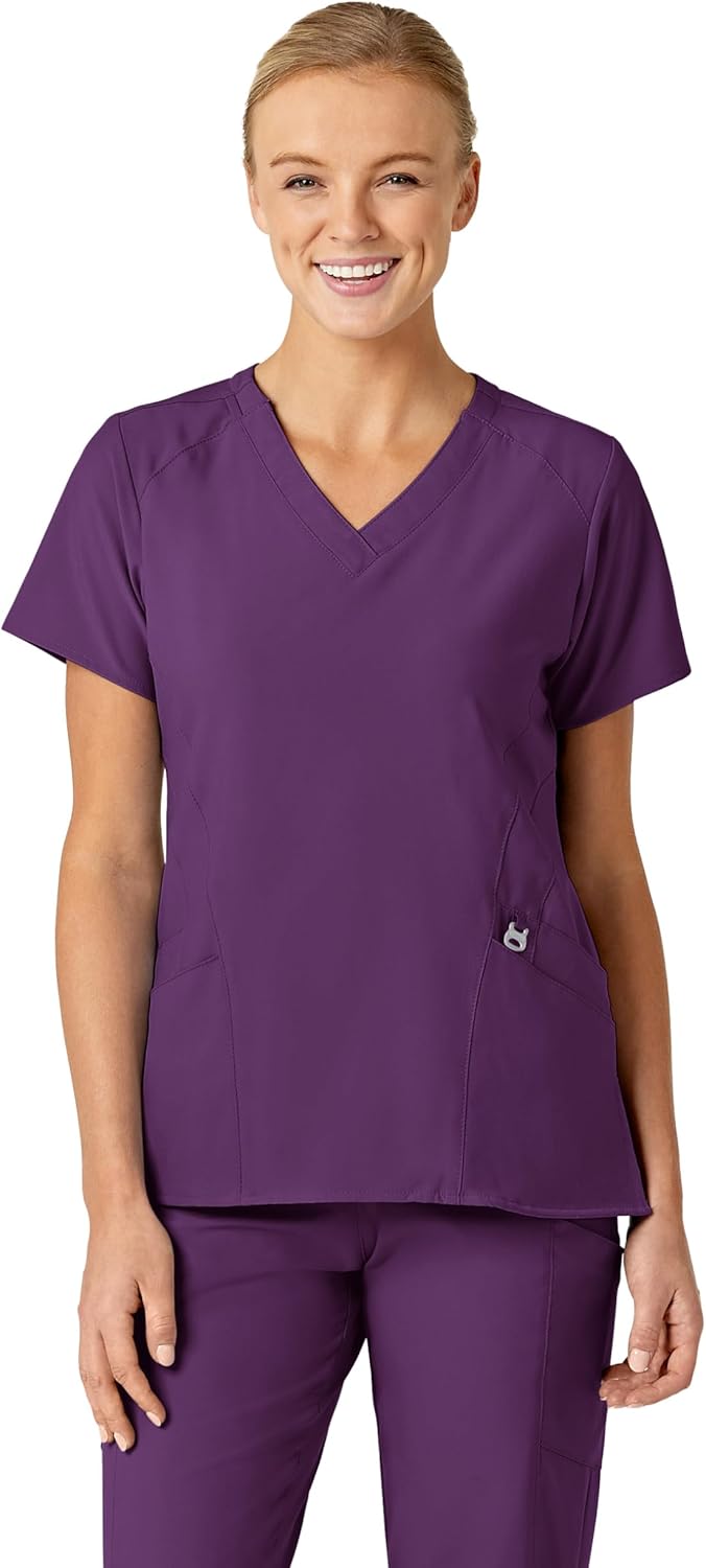 Wink Scrubs for Women, W123, Stylized V-Neck Tops with 5 Pockets