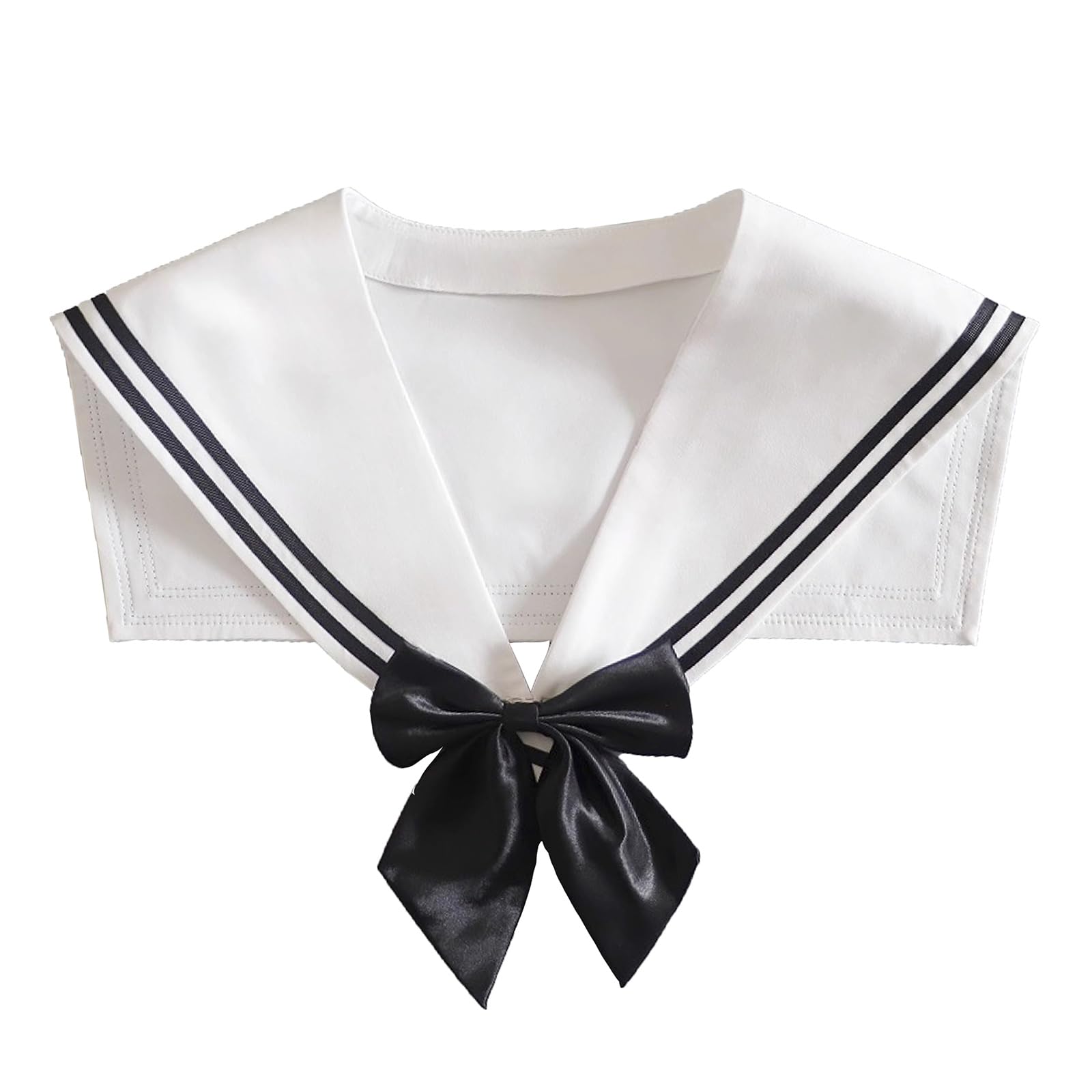 KUFEIUP Women's Fake Sailor Collar JK College Style Fake Collar with Bowtie (White)