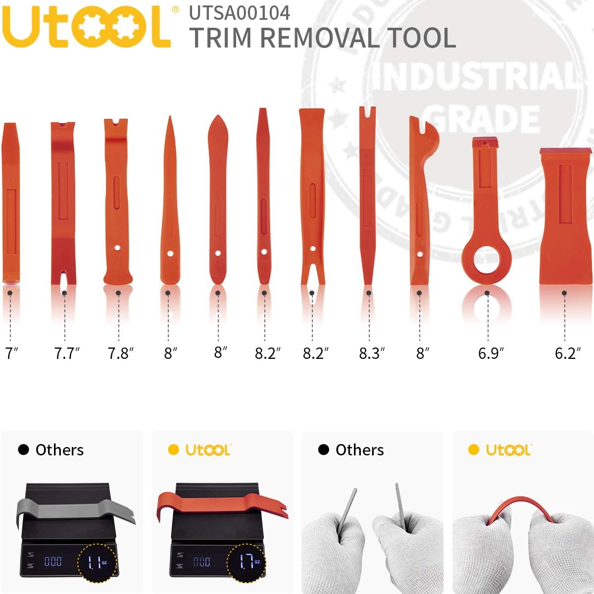 UTOOL Trim Removal Tool Kit Pro 18pcs for Auto Car Door Trim Panel Removal with Clip Fastener Remover Pliers and Radio Audio Stereo Removal Tools Red