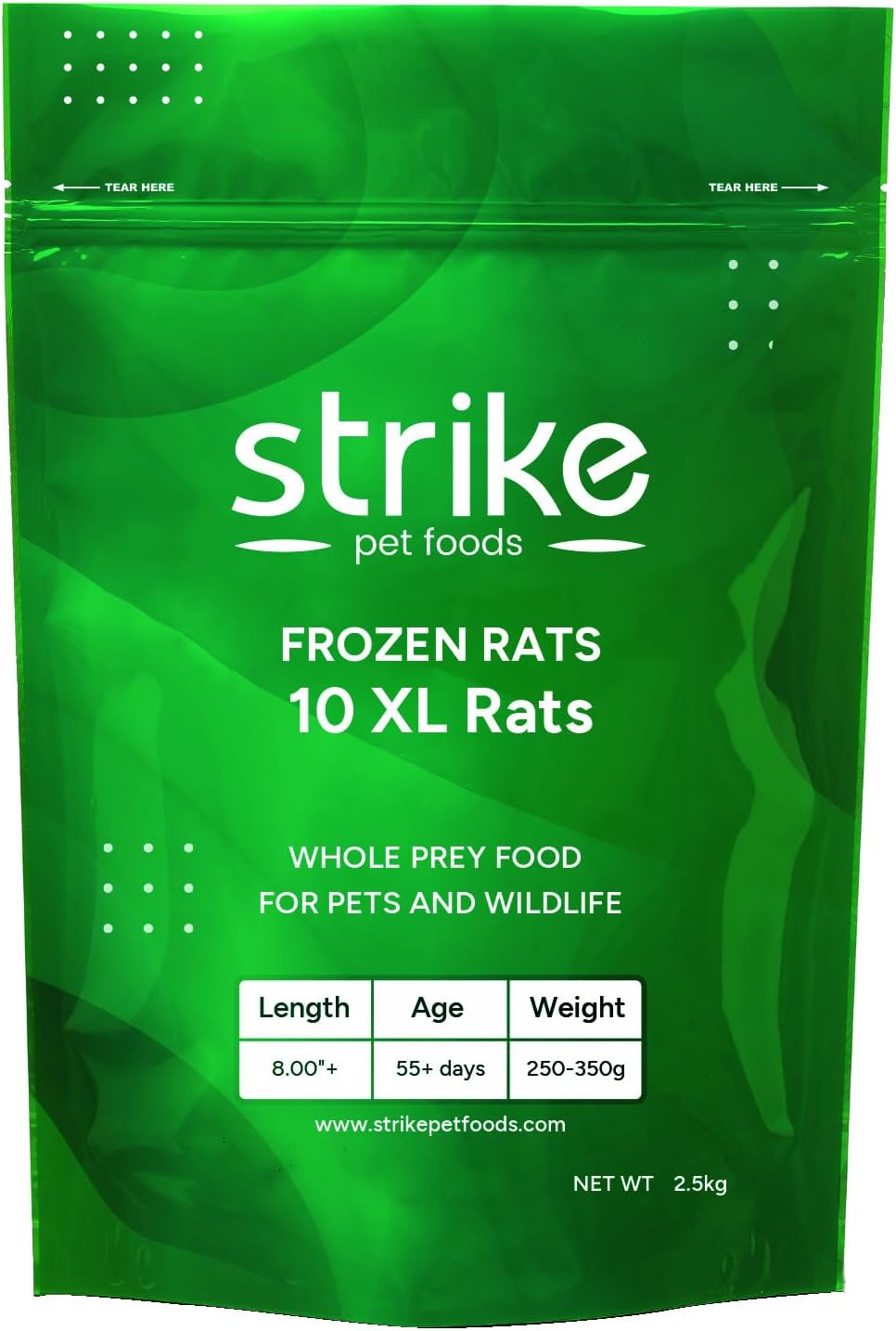 STRIKE X-Large Frozen Rats for Snake Food, Ideal Size for Large Boas, Pythons, and Large Carnivorous Lizards (250-350 Grams) (8+ inches), 10 Count