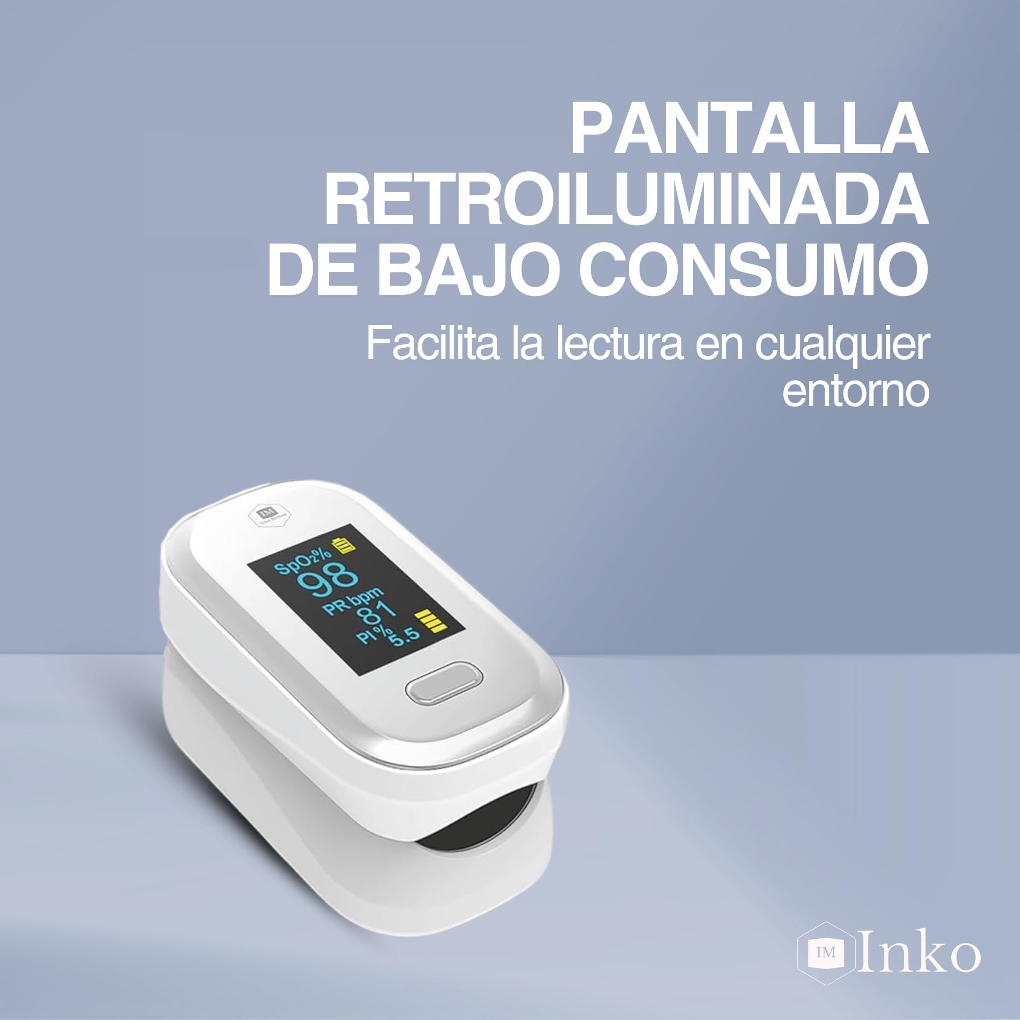 Pulsioxímetro de dedo Inko Medical con Indice de Perfusión, Lectura más Exacta, Oxímetro Dedo Profesional