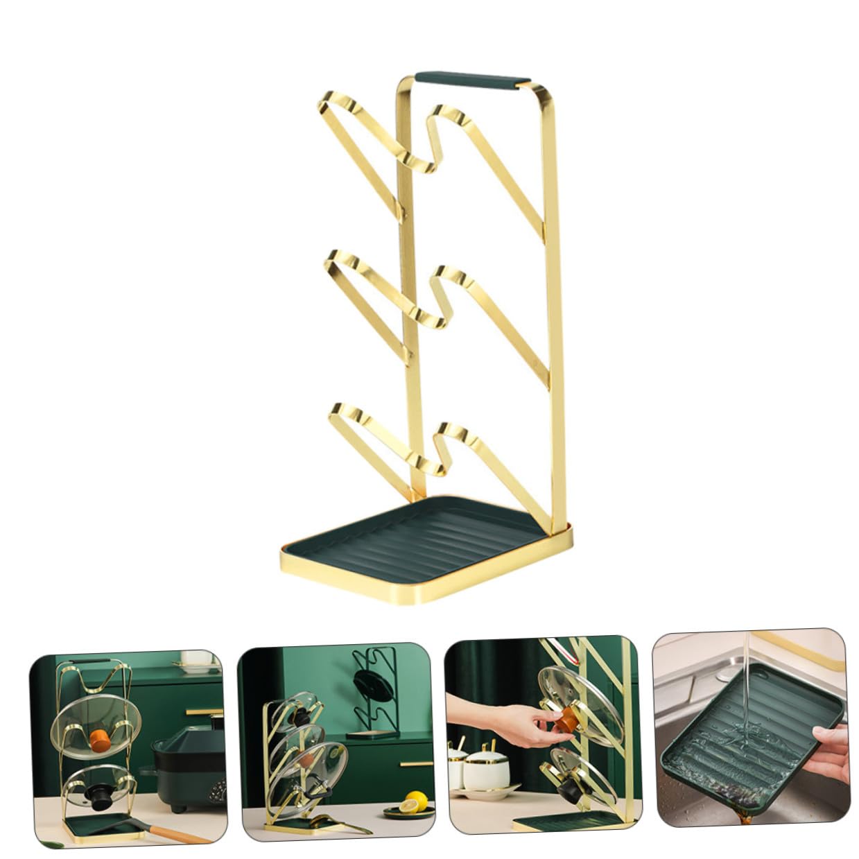 Generico Scaffale di Stoccaggio per Cucina Multistrato in Pp, Silicone e Ferro Design Creativo e Funzionale per Coperchi Pentole e Oggetti di Uso