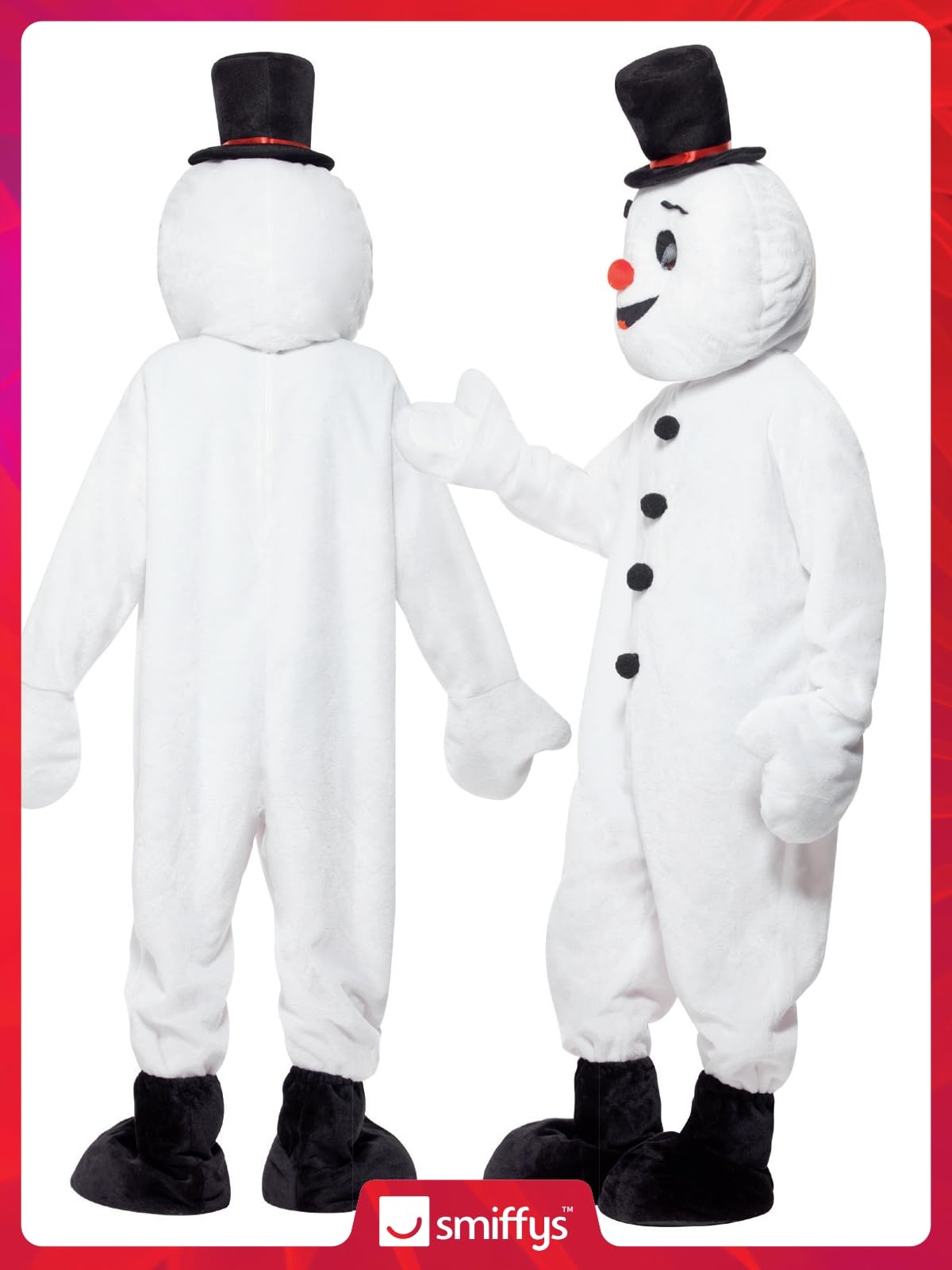 Smiffys Costume Bonhomme de Neige Mascotte, Blanc, avec Longue Barbe, Combinaison, Chapeau et Couvre-Bottes Halloween