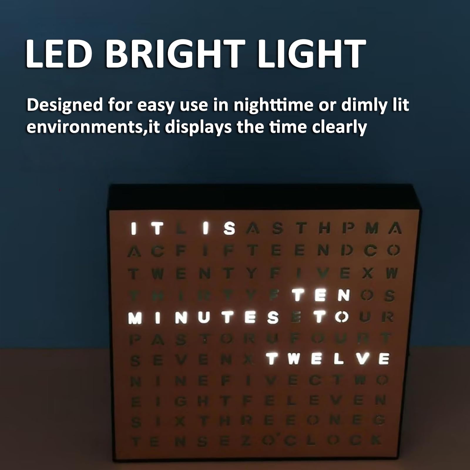 LED Éclairage Électronique Horloge De Mot, 7,75 "Accent Électronique Mur Et Horloge De Bureau, Câble d'alimentation USB, Décor Contemporain De La Maison Et du Bureau, Installation Facile