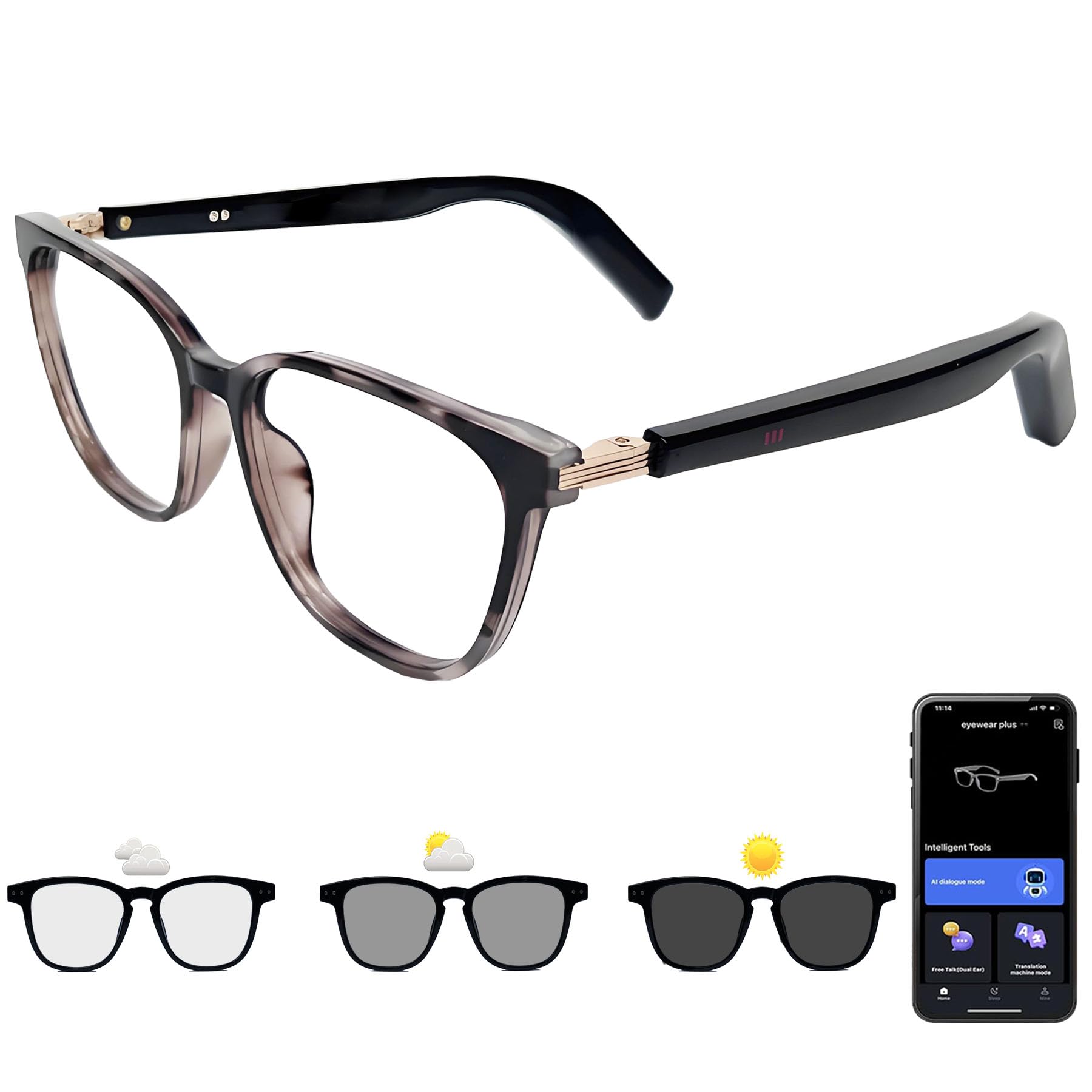 Smart Glasses with Photochromic Lenses for Men and Women AI Translation Smart Glasses with Translator 164 Languages IP67 Waterproof Bluetooth Glass Blue Light Protection-image-40