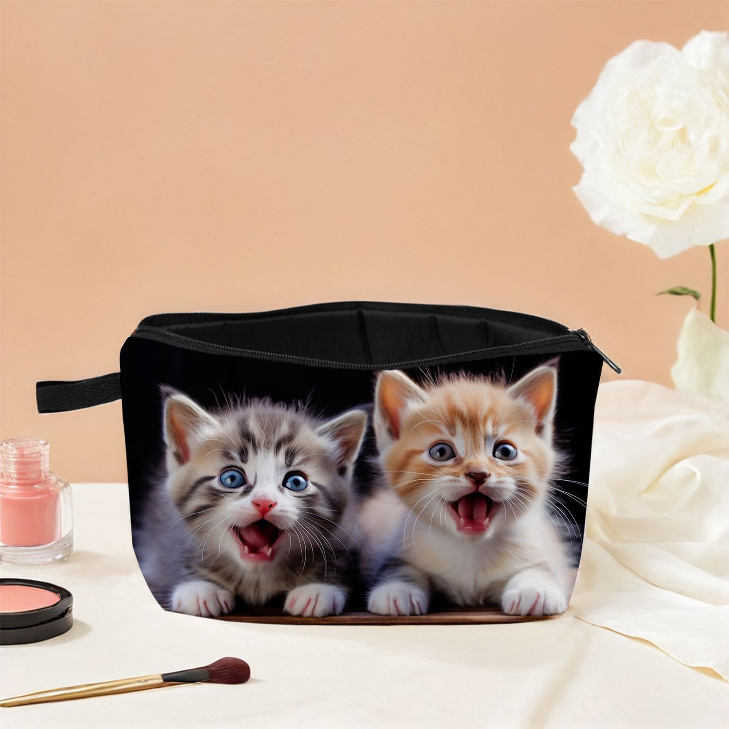 Cute Cat Print Women Makeup Bag Travel Cosmetic Bag Organizer Small Zipper Toiletry Kit image 4