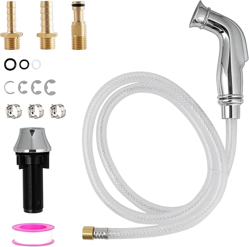 Universal Kitchen Sink Sprayer, Faucet Spray Head with Quick Adapter-Chrome | NSF/ANSI/CAN 372 Certified, Kitchen Side Sprayer Replacement/Hose/Holder, Compatible with Moen/Delta, Pull-Out Spray Nozzle