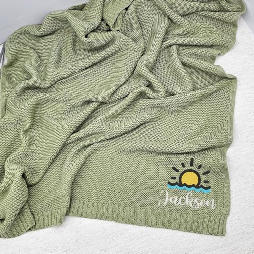 Image of Noni Personalized Baby Blanket with Name for Boys Girls, Baby Blanket, Custom Baby Blankets with Name, Embroidered Baby Blanket, Custom Knit Baby Blankets, Baby Gifts