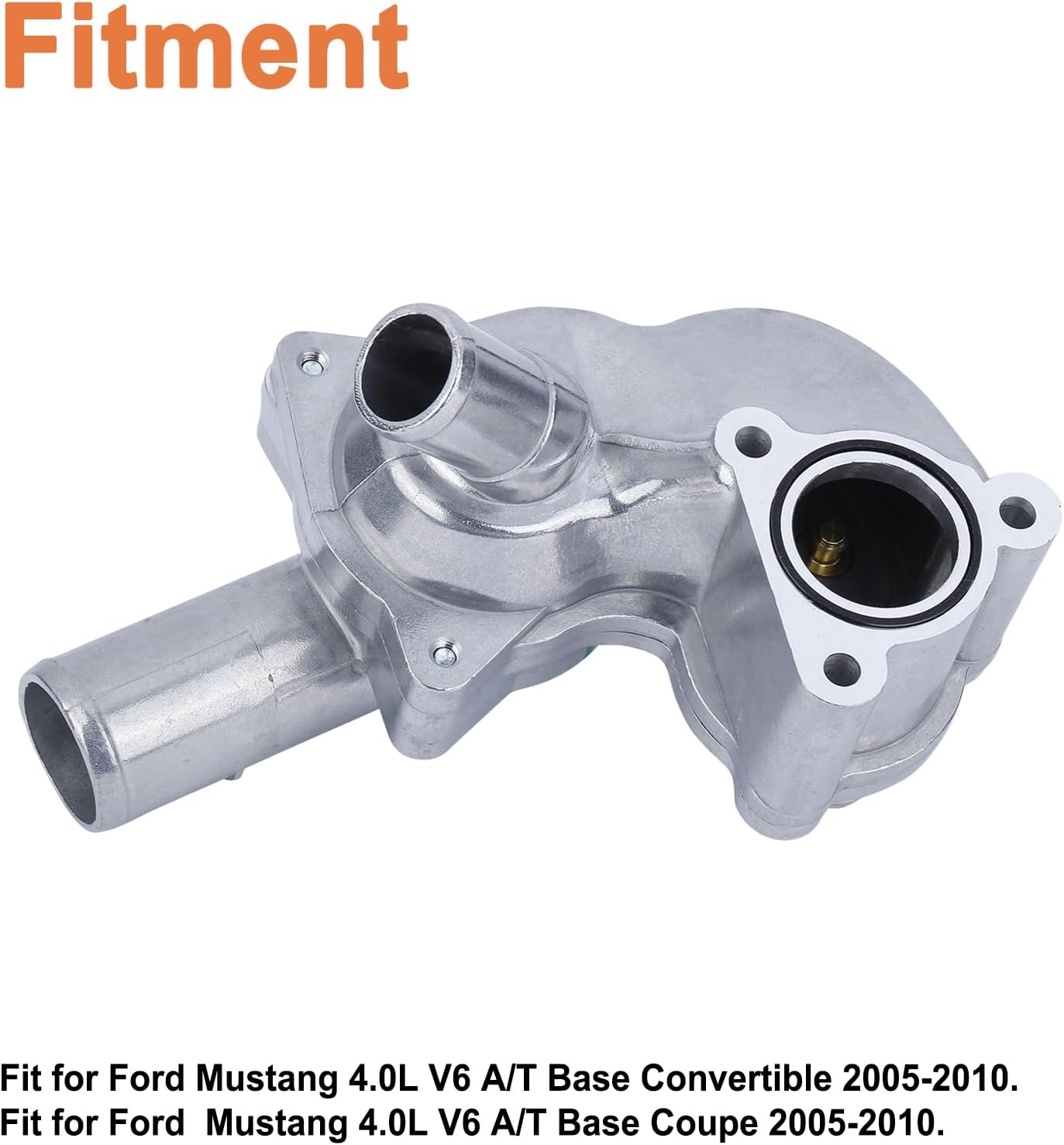 Upgrade Aluminum Thermostat Housing Assembly.(1PCS) Replaces Part # 5R3Z-8592-BA 5R3Z8592BA. Fit For 2005-2010 Ford Mustang 4.0L V6.