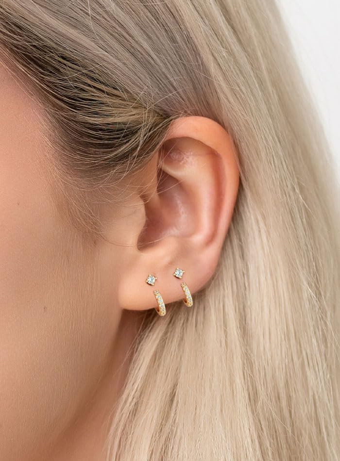 3 Pairs Gold Hoop Huggie Earrngs Stack for Women,14K Gold Plated Small Half Hoop Lightweight Hypoallergenic Cartilage Trendy Stud Earrings Set, Muti-Piercing Jewelry Gift - Image 3