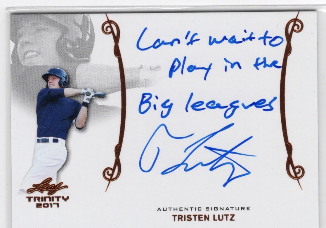 Tristen Lutz Autographed Leaf Trinity Collectible Baseball Card - 2017 Leaf Trinity Baseball Card #A-TL1 (Brewers)