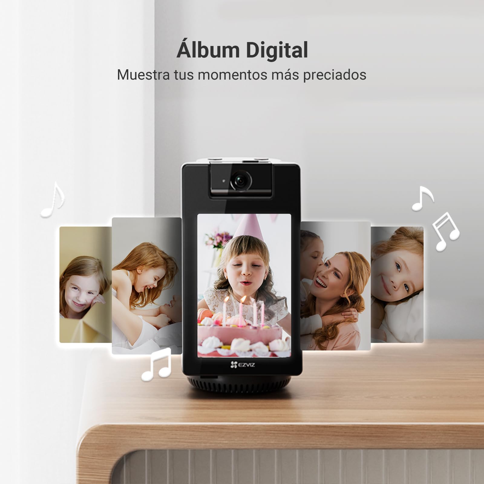 EZVIZ S10 Cámara Vigilancia WiFi Interior 2K+ 360°, Pantalla Táctil 4" con Videollamada, IA Detección Humana/Mascota/Llanto, Monitor Bebé/Ancianos, Álbum Digital y Altavoz Bluetooth,WiFi 6 2.4/5GHz