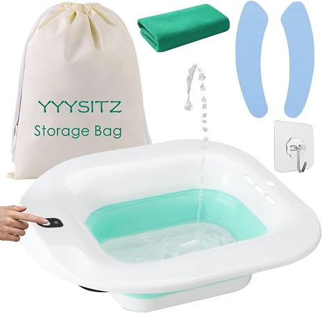 Sitz Bath, Electric Sitz Bath for Hemorrhoids, Sitz Bath for Toilet Seat, Postpartum Care Bowl, Sits Bath Soak Tub for Women Men, Sitz Baths Salts Pan, Butt Bath Basin, Portable, Green