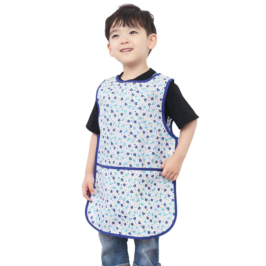 Kids Waterproof Art Tabard | Sleeveless Messy Play Painting Smock for Toddlers | Size SโXL | Kids Artist Apron for School, Daycare, Crafts, Blue Strawberry (25-M) โ image 1