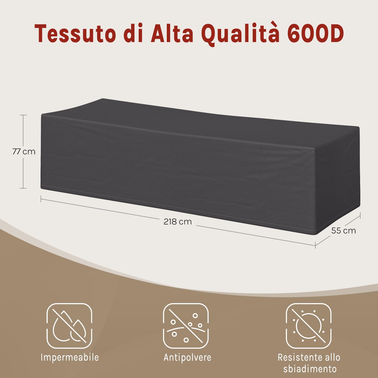 WOLTU Copertura Protettiva per Sedie, Sdraio da Esterno in Tessuto Oxford 600D, Copertura per Mobili da Giardino 218x77x55 cm Telo Anti-UV idrorepellente Resistente allo Strappo