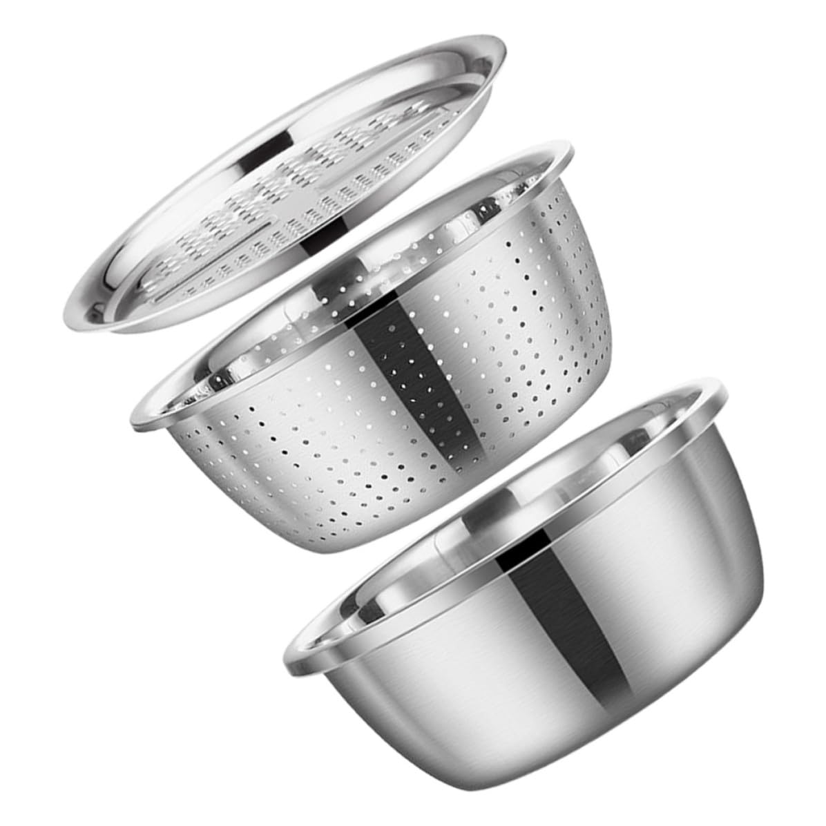 SEWACC Juego de Colador de Cocina de Acero Inoxidable con Función de Filtrado y Rallado, Adecuado para Restaurantes y Preparación de Alimentos