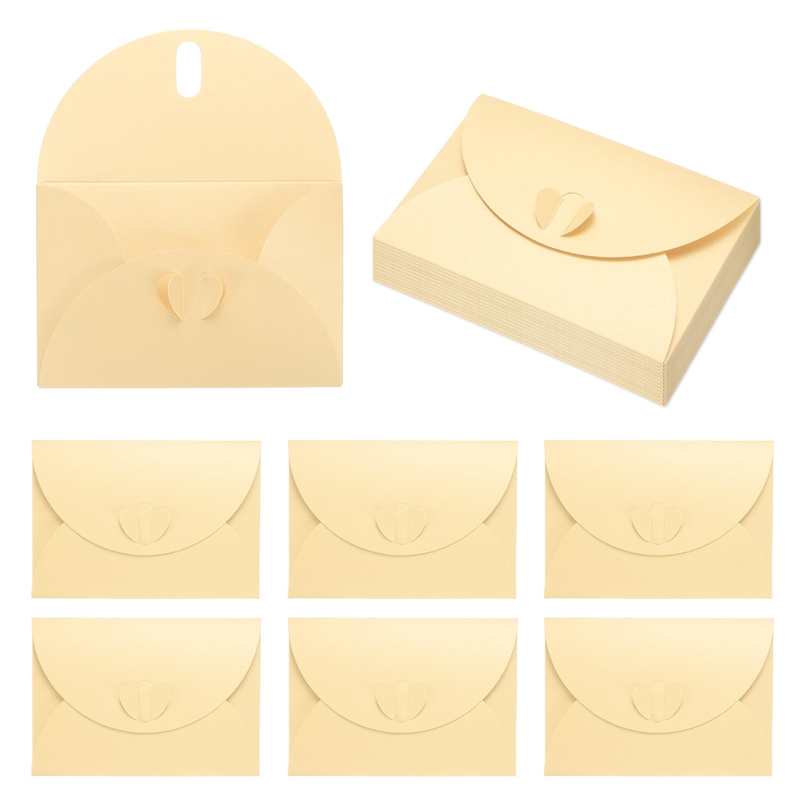 PATIKIL 4.1 x 2.8 Inch Mini Card Envelopes, 20Pcs Cute Envelopes Holder with Heart Clasp for Birthday Weddings Favors Business Greeting Cards, Beige