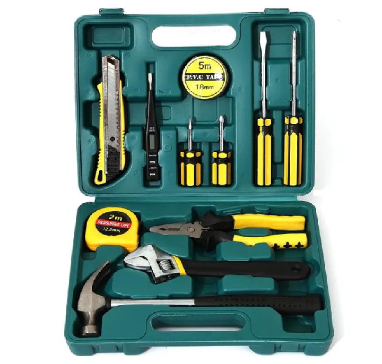 12 PC Household Tool Box Screwdriver Pliers Hammer Mini DIY Repair Kit with Compact Carrying Case Alloy Steel Non Slip Handles for Home Car Bike Maintenance-image-39