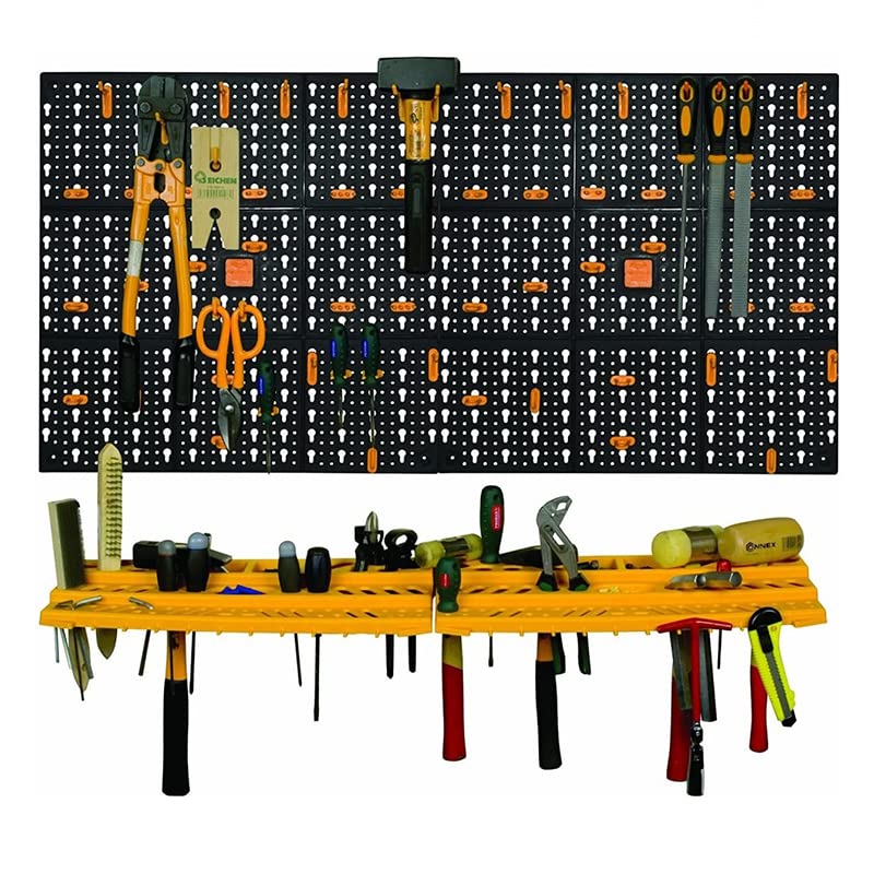 MONDO VIRO Pannello forato porta utensili per lavoro con scaffale da parete, organizzatore da officina per attrezzi, supporto robusto per utensili da lavoro e accessori 65x39 cm