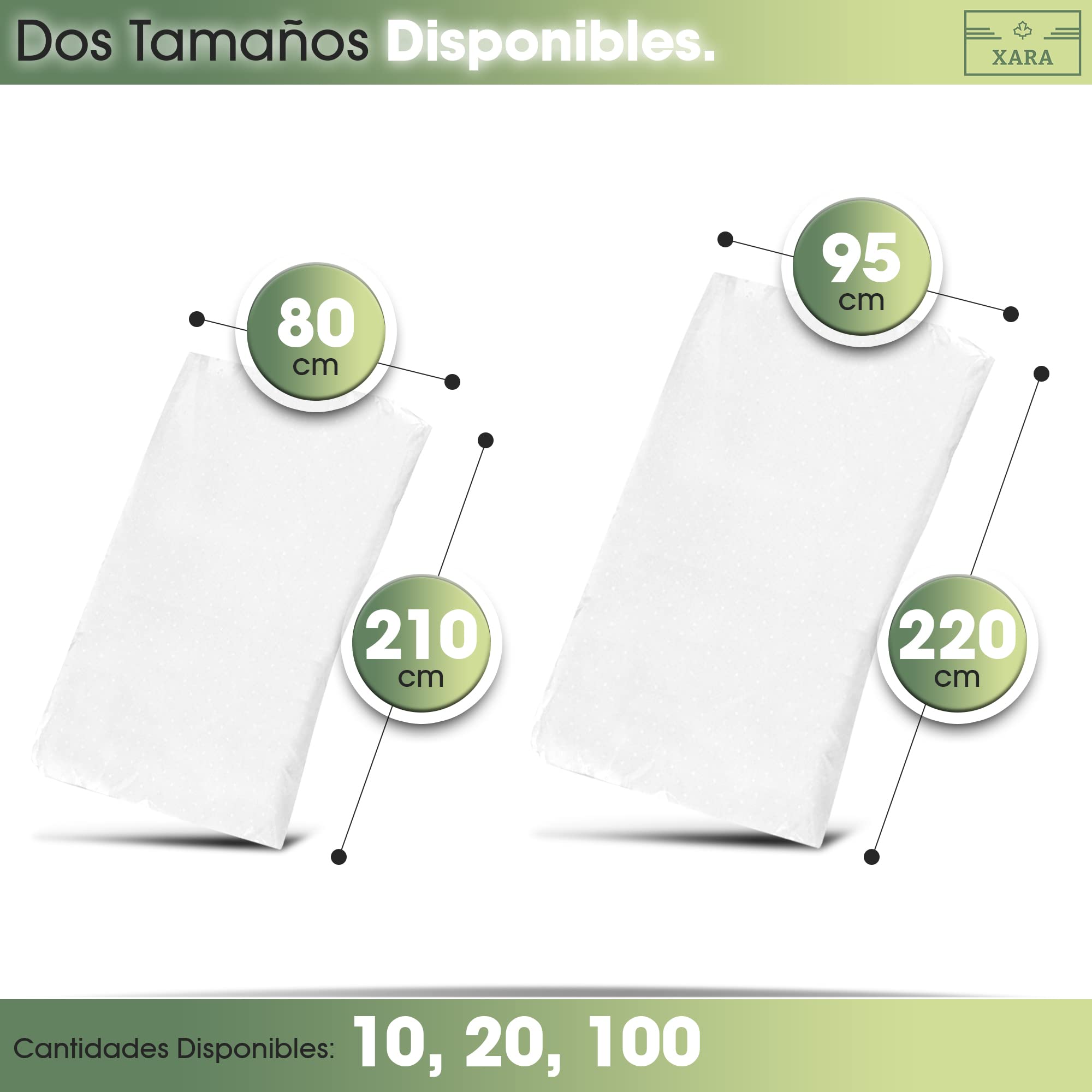 XARA Sabanas Camilla Ajustables de TNT Desechables 95x220cm - 20gr - Pack 10 - Sabanas Desechables Camilla Masaje - Funda Camilla Plegable 100% Reciclables - Repele Líquidos
