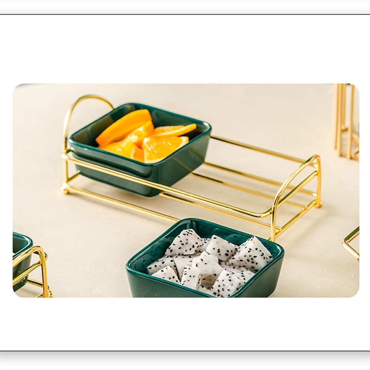 HEXEH Salatteller Haushalte Zwei Gitter Keramikplatte mit Regal Snack Obstteller modern Plastikteller (Color : C)