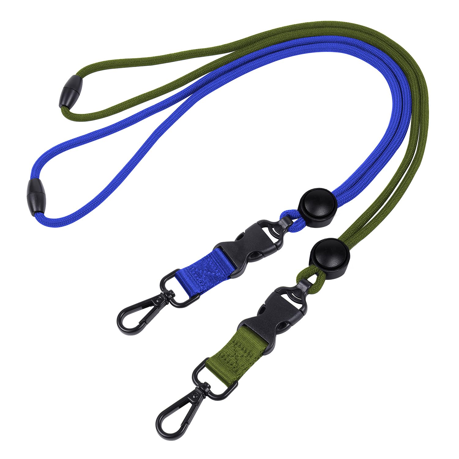 2 Blu e Verde Oliva Cordino Porta Badge, Sgancio di Sicurezza Cordino Portachiavia con Cursore di Regolazione Rotondo, Fibbia Staccabile e Girevole a Scatto in Metallo per Chiavi Porta Badge