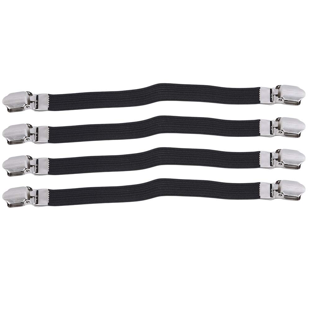 Sevenfly 4Pcs Sheet Straps Suspenders Band Adjustable Bed Corner Holder Elastic Fasteners Clips Grippers Mattress Pad Cover Fitted Sheet(Black)