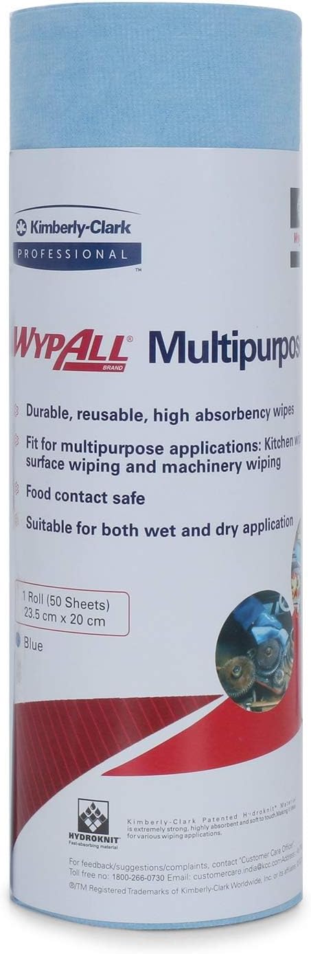 Wypall X70 Reusable Kitchen Towel Roll 60019 - 1 Roll x 50 Multipurpose Wipes ( Food contact safe)
