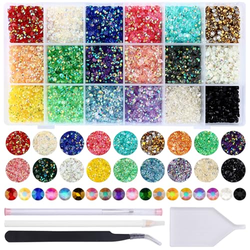 10588Pcs 5mm Resin Flatback Rhinestones Tumbler Non-hotfix Round Gems for Nails Crafts Clothes Shoes Decoration(5mm,Mixed Color)