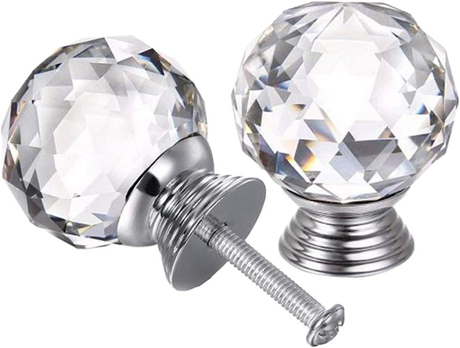 4pcs Crystal Knobs, 40mm Door Knobs Diamond Shape Design Crystal Glass