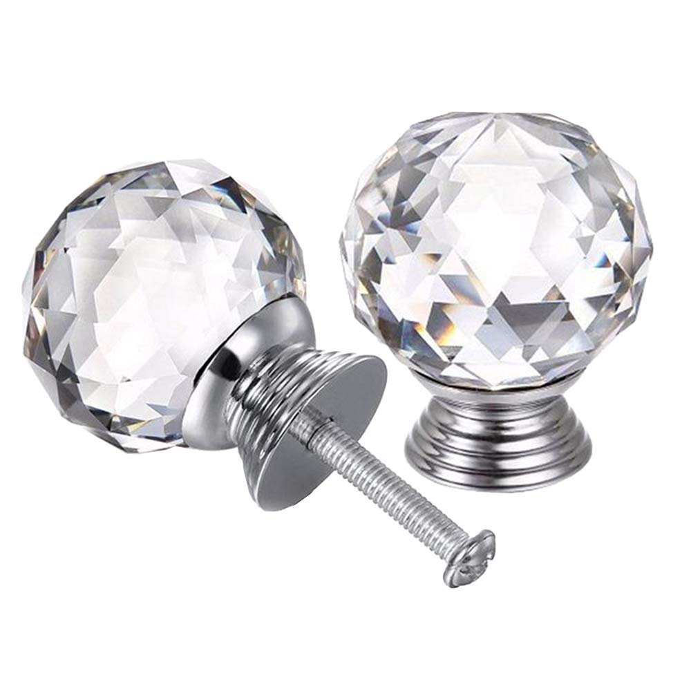 4pcs Crystal Glass Knobs - 40mm Diamond Shape Design Cupboard Drawer Pull Kitchen Cabinet Door Wardrobe Handles