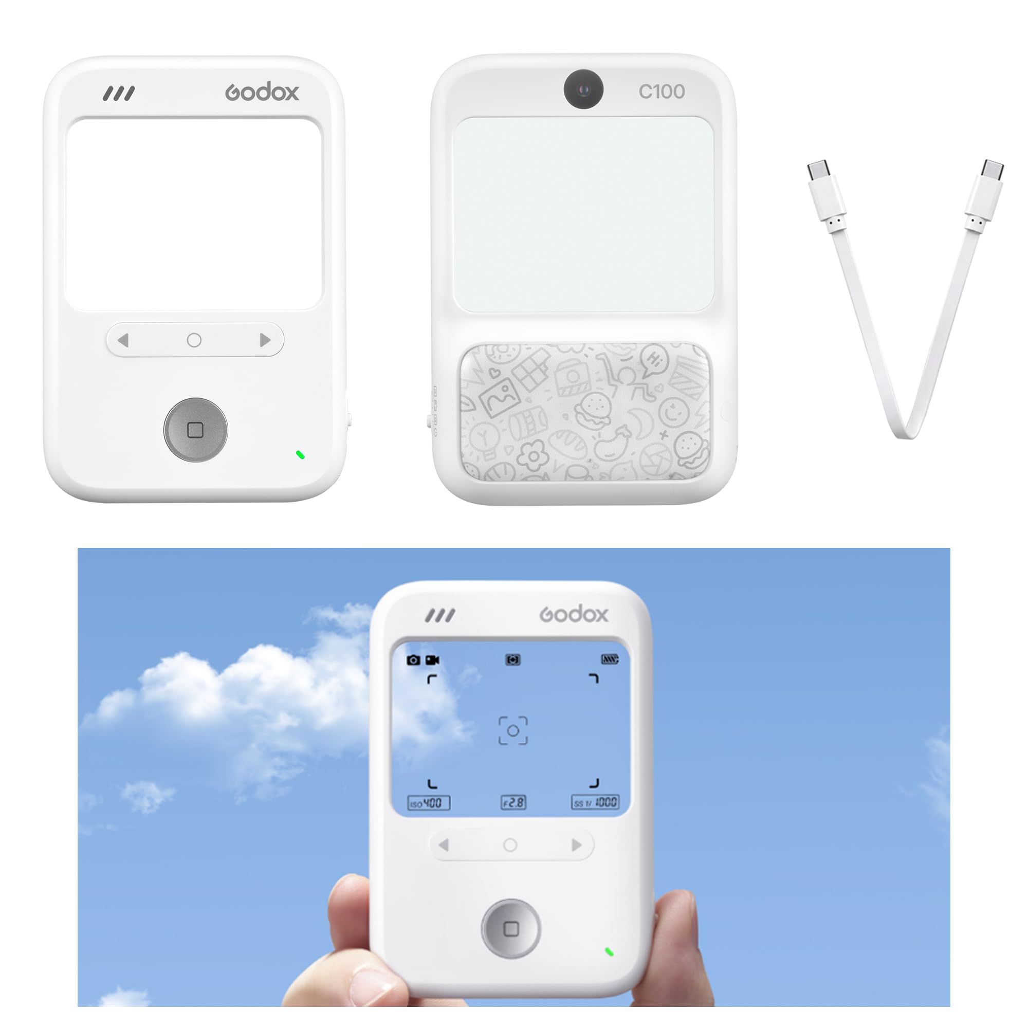 Godox C100 Belichtungsmesser Kamera mit transparentem Sucher und OTG | Optischer Sucher mit nahtlosem HUD-Display Vier kreative Seitenverhältnisse für Porträts, Street-Mobile-Fotografie
