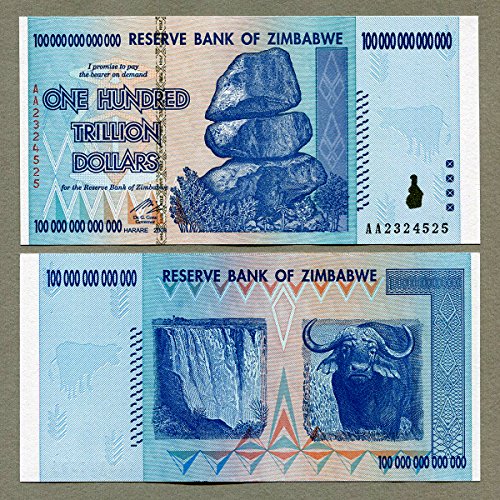 Billet Zimbabwe 100 Trillion Dollar Remarque argent de collection