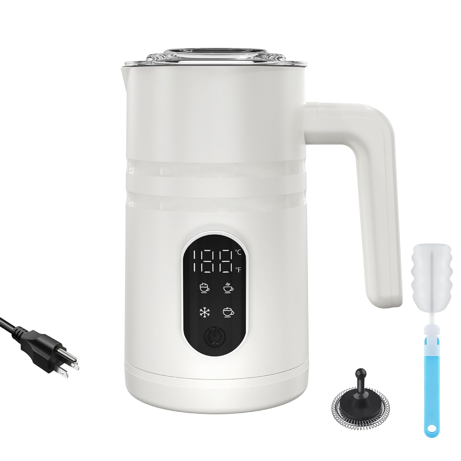 Electric Milk Frother with 4 Modes, Hot and Cold Frothing, 160ml Frothing Capacity, 350ml Heating Capacity - Temperature Display, Auto Shut Off, Multifunctional for Coffee and Mi (US plug)