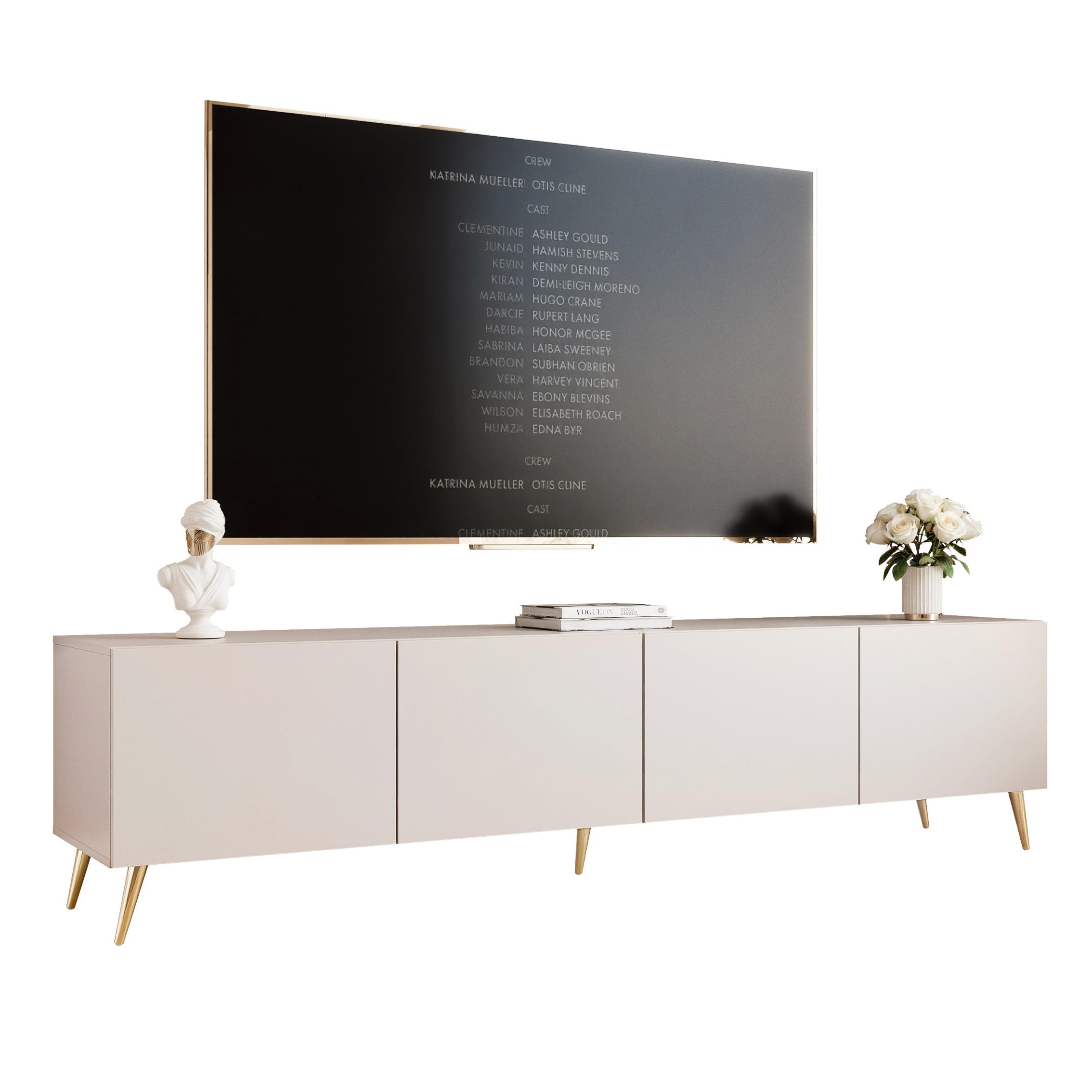 100/200/300 cm LED Meuble TV Cachemire avec Rangement et LED - Meuble TV Mural avec 4 Compartiments Spacieux