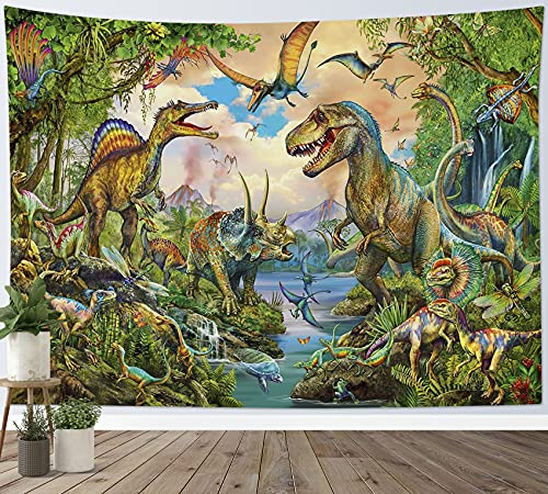 LB 200x150cm Tapisserie Murale Dinosaure Tenture Murale Forêt verte Couverture Murales Enfants Tapisseries Decoration Murales pour Maison Salon Chambre Dortoir