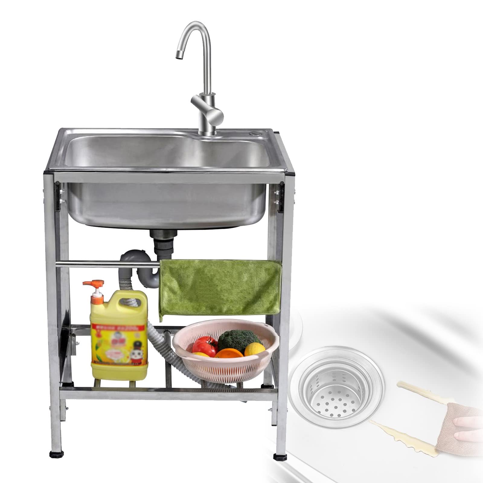 WORDFUN Lavello da Cucina Professionale, Lavello Lavanderia, Lavello Commerciale, Lavello in Acciaio Inossidabile, Cucine da Esterno, Lavamani Industriale, Lavello Completo di Mobile