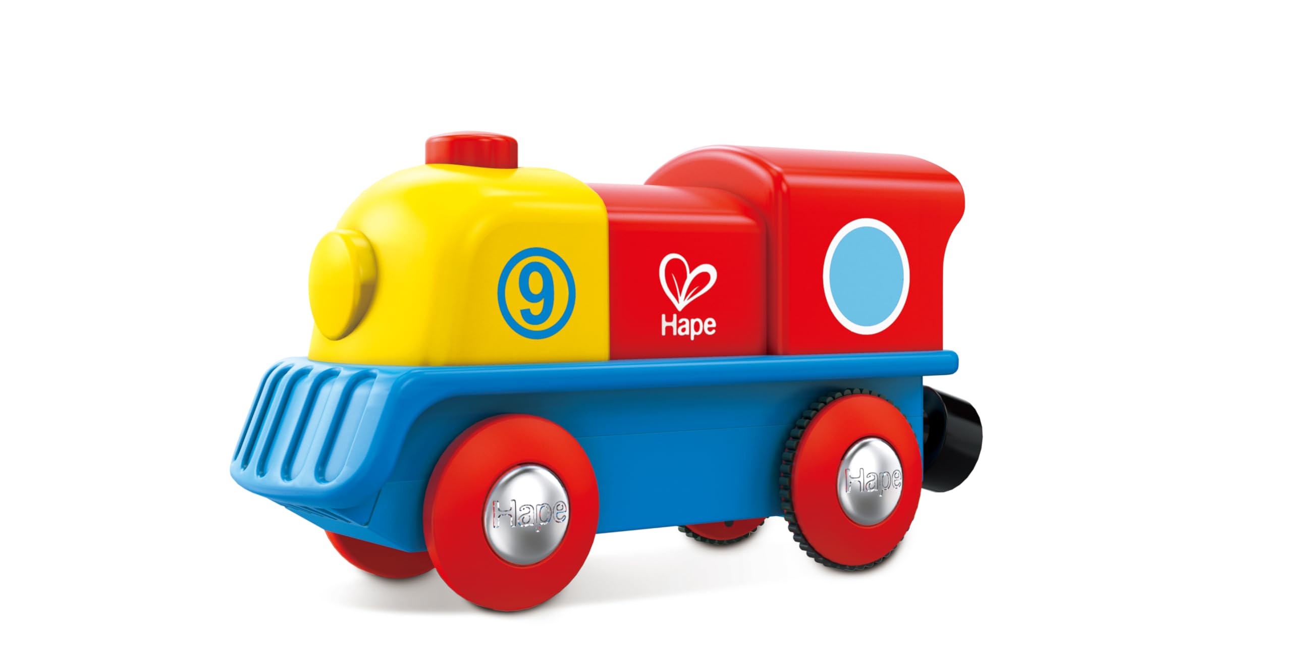 Brave Little Engine | Button-Operated Multi-Coloured Train, Exceptional Battery-Powered Train, Red, Yellow + Blue Finish
