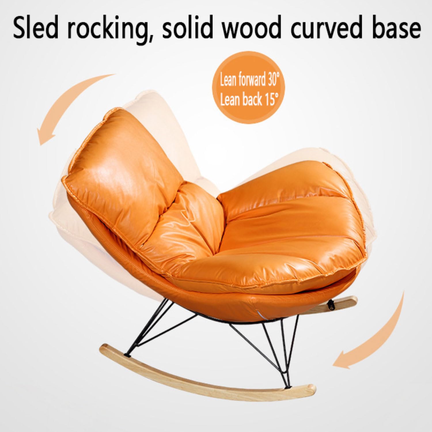 Sedia a dondolo per esterni, con gambe in metallo e base in legno, elegante poltrona reclinabile per soggiorno, camera da letto, balcone e portico, comoda seduta all'aperto