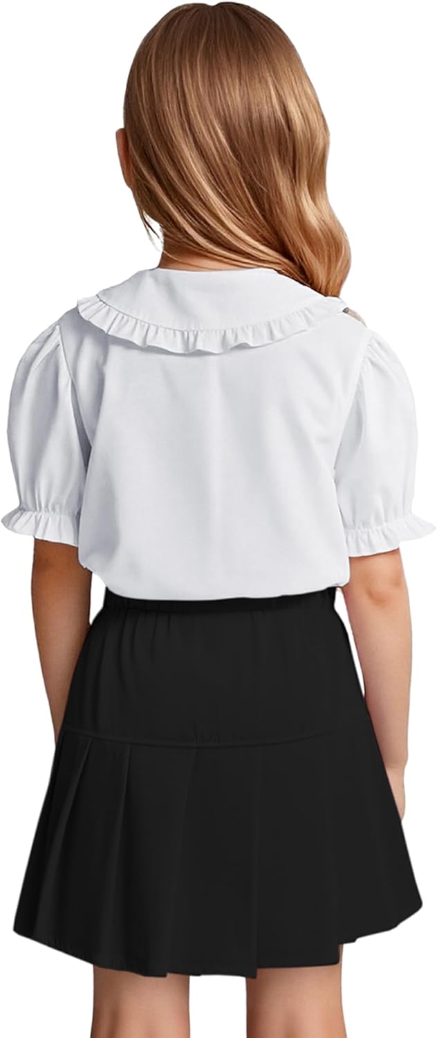 Girls Summer Sets Short Sleeve Shirt and Skirt Casual Top Solid Mini Skirts 4-13 Years - Image 7