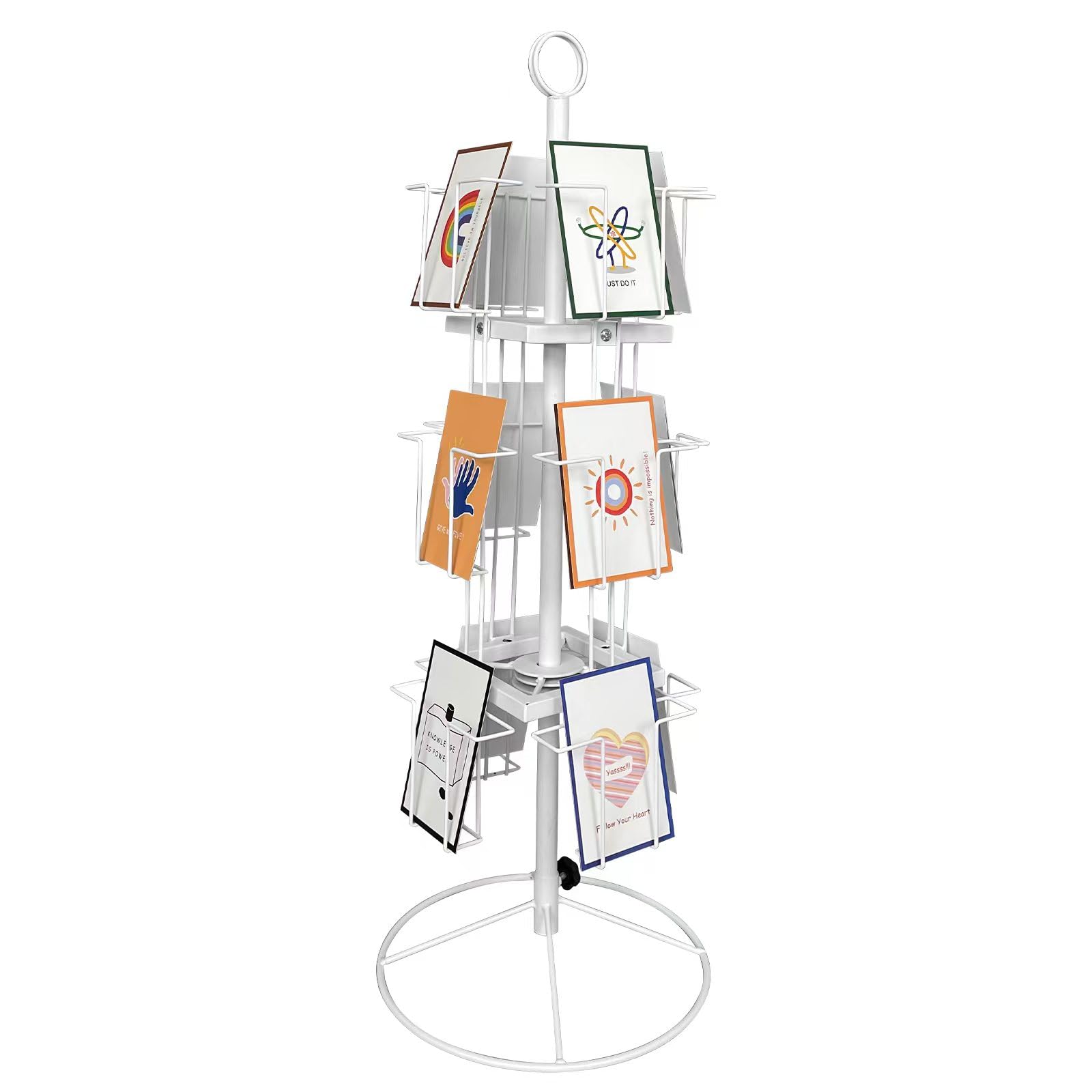 Rotating Greeting Card Stand - Enhance Your Display with a 12-Pocket Rotating Countertop Solution for Postcards, Brochures, and Greeting Cards (7”H - 12 Pockets) (White)