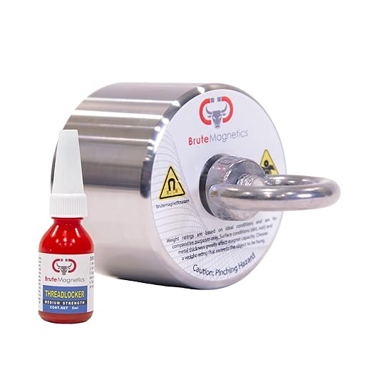 Brute Magnetics Battler 1500lb Magnet Fishing Bundle- Includes 360 Degree Magnet and Threadlocker Magnetic Fishing for Salvage and Treasure Hunting in Rivers, Oceans, and Lakes