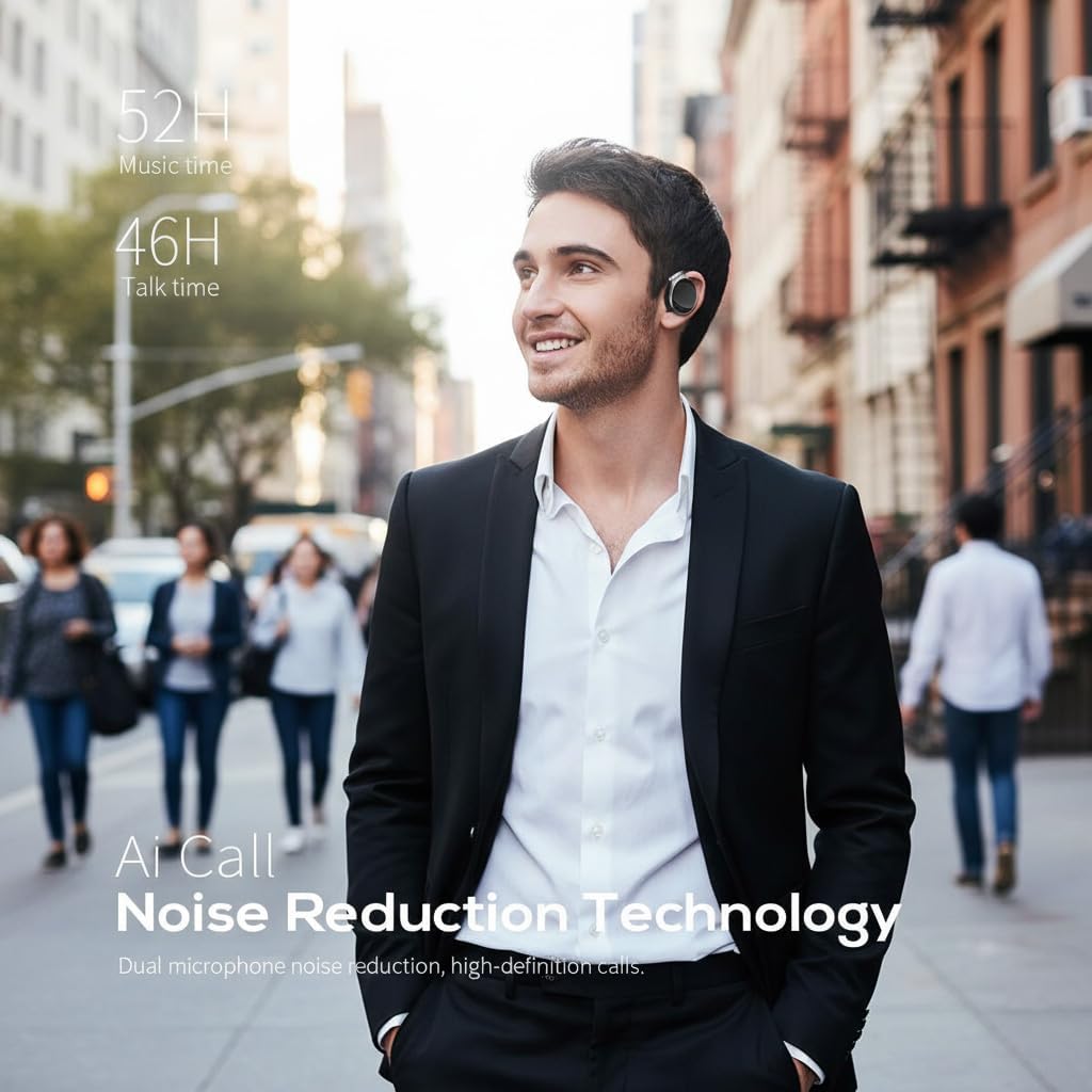 Wireless Open Ear Headphones with Ear Hook, Bluetooth 5.4, Dual Device Simultaneous Connection, Clip-On Design, Lightweight Earbuds for Sports, Running, Gym