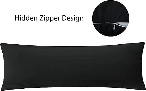 Miniatura 3 de iMaylex Funda de almohada suave de microfibra cepillada con cremallera, acogedora y ligera, de fácil cuidado, negro, cuerpo, 20 x 72 pulgadas