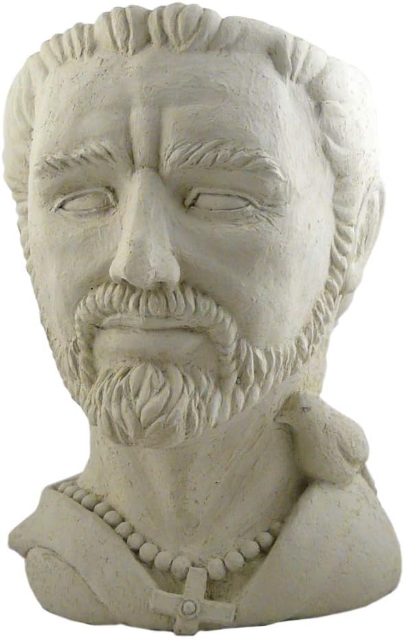 Saint Francis Bust Cast Stone Heavy Duty Outdoor Planter, 13.5-Inches, American Made