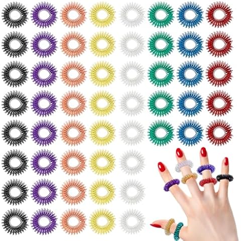 YUQILIN 100 PCS Acupressure Rings Spiky Sensory Fidgets Rings, Finger Massage Ring for Stress Relief Toys Acupuncture Ring Set for Kids Women Men, Anxiety Relief Toys Stress Reducer Massager 8 Colors Cover