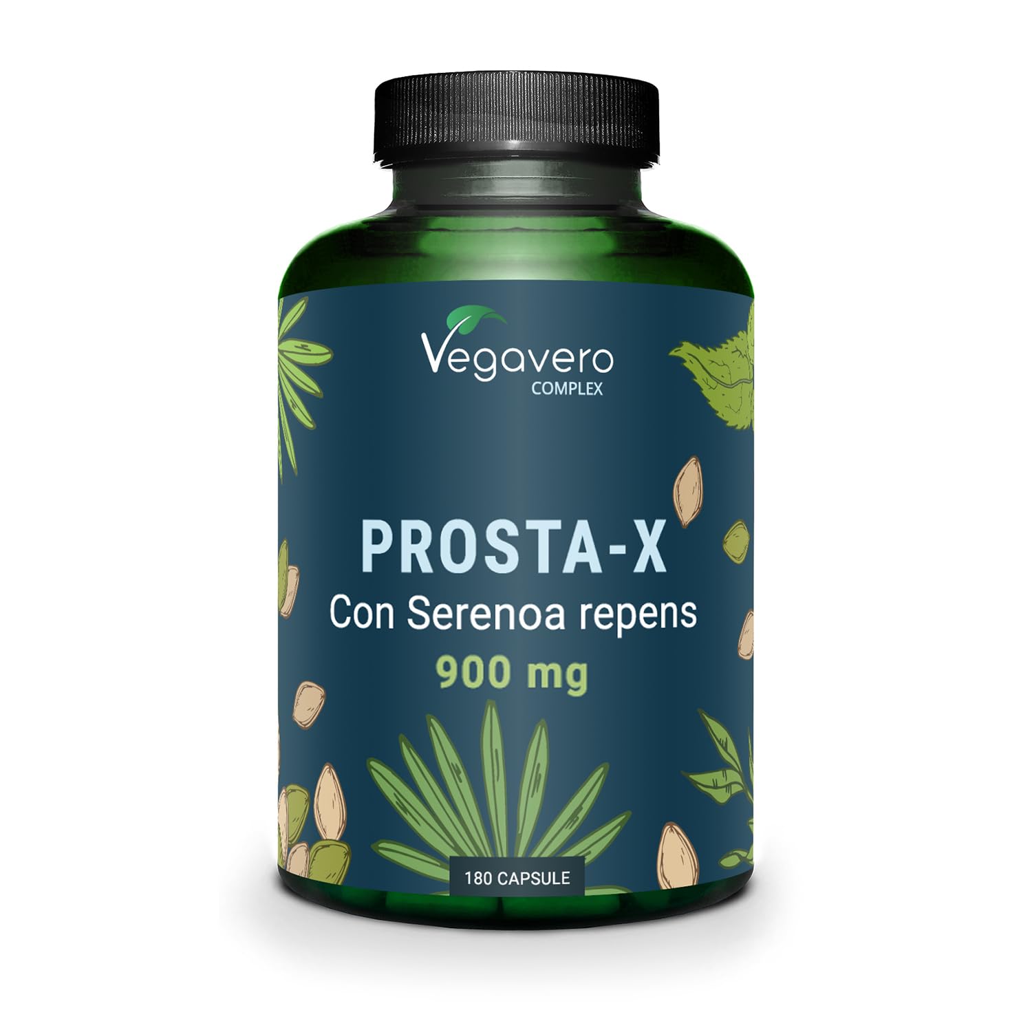 Serenoa Repens 900 mg | 180 capsule (3 Mesi) | Saw Palmetto, Epilobio, Ortica e Zucca | Integratore Prostata Uomo | Prodotto e Testato in Germania | Altamente Dosato | Vegavero®