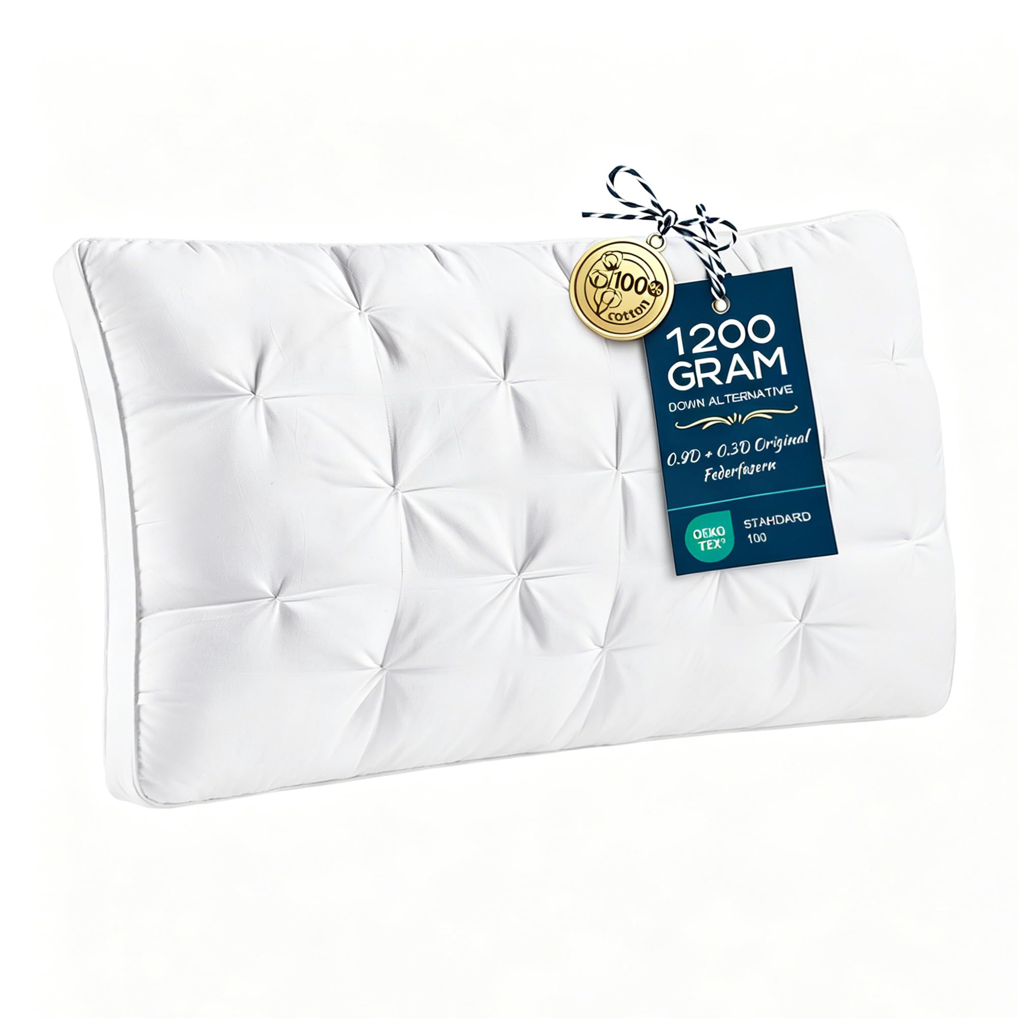 Waxberry 2er Set Premium Kissen 40x80 cm, Dickes Kopfkissen & Schlafkissen mit 1200g Füllmenge pro Stück, Kissenbezug aus 100% Baumwolle, atmungsaktives Bettkissen, Oeko-TEX Zertifiziert Weiß Kissen