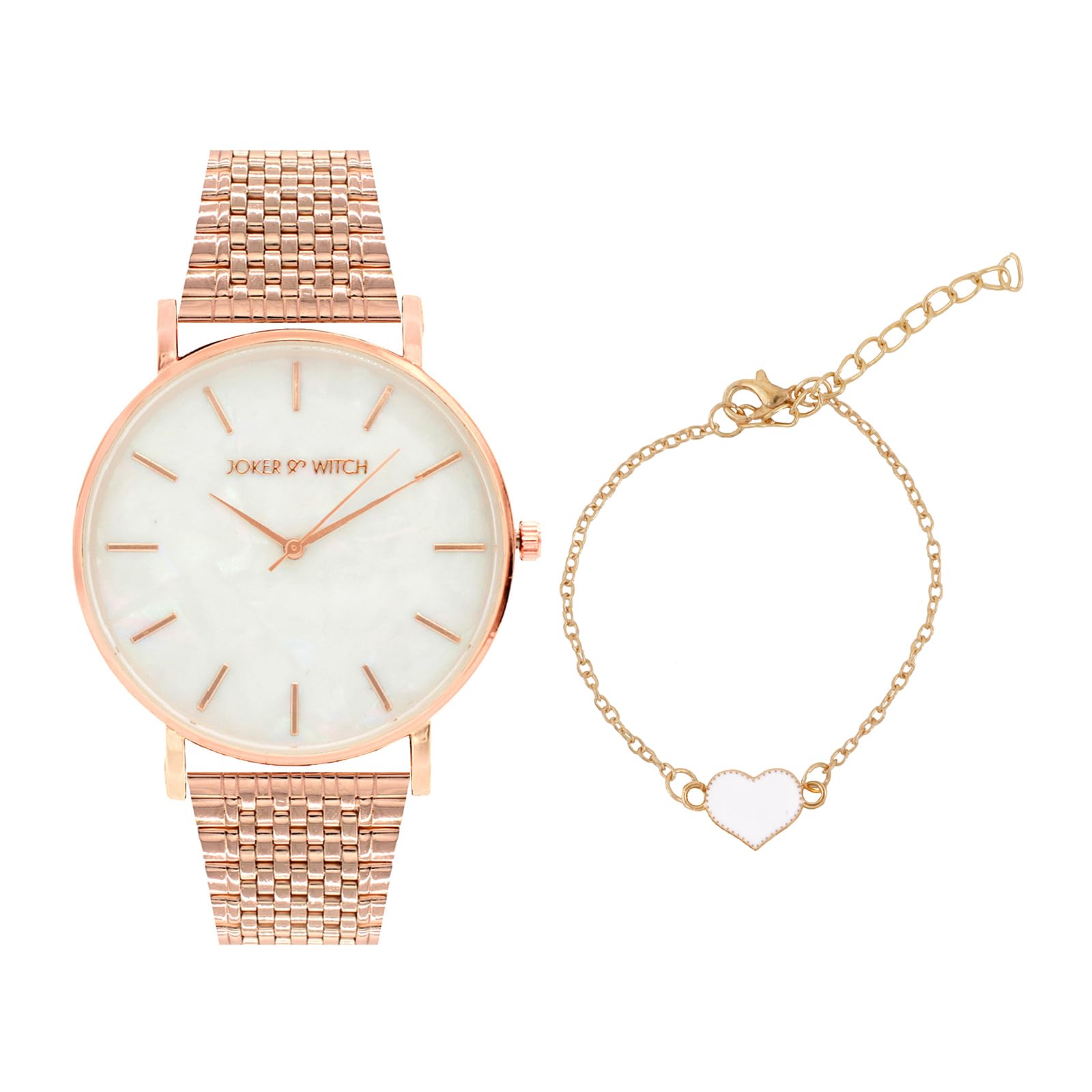 Joker & Witch Stainless Steel Women Joker&Witch Raitih Analogue Watch Bracelet Stack, Dial Color-White, Band Color-Rose Gold (B0C7LBNF6S) Amazon Price History, Amazon Price Tracker